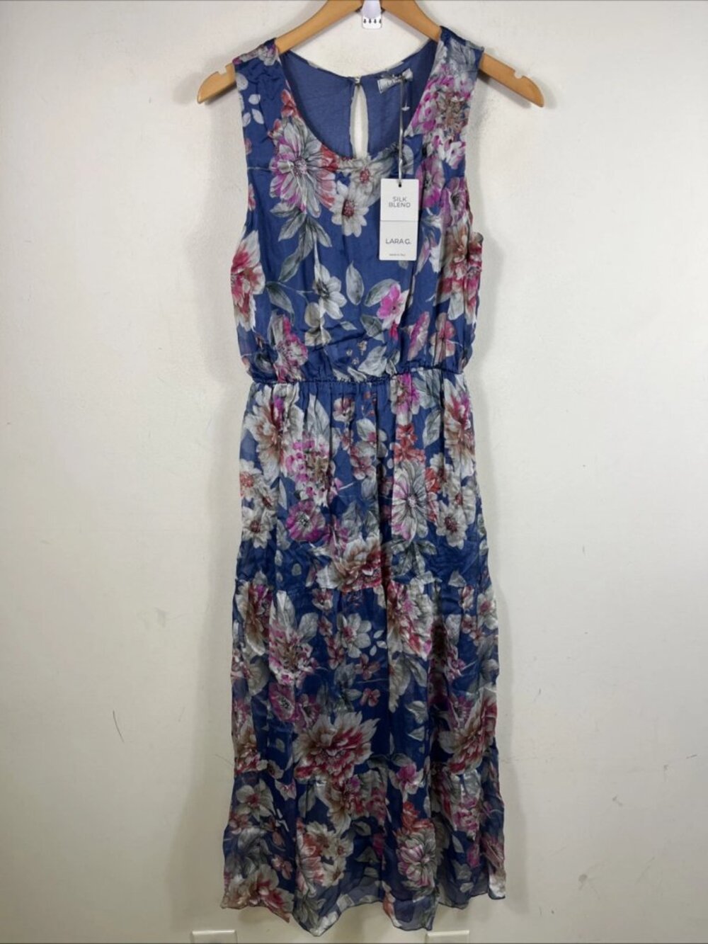 Lara G Womens Floral Silk Blend Blouson Maxi Dress
